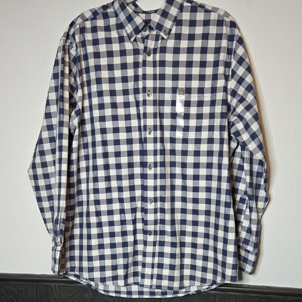 Covington Gingham Check Plaid Button Down Shirt White Blue Preppy Classic, Large